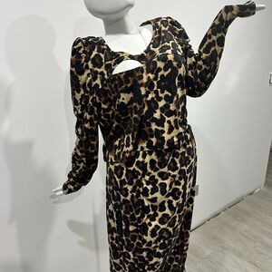 Leopard Print Cutout Long Sleeve Dress - Black & Brown